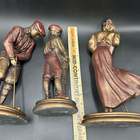3 VTG Bronze Austin Sculpture Golf Figure Statue Woman Man Putting Boy Caddie - Picture 6 of 11